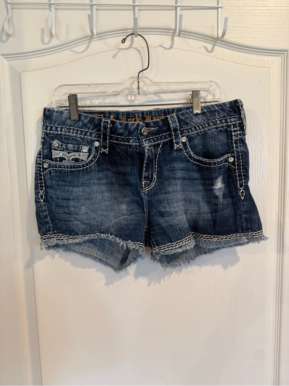 Rock Revival Kai denim Rhinestone Bling grunge y2k cutoffs Jean Shorts Womens 29